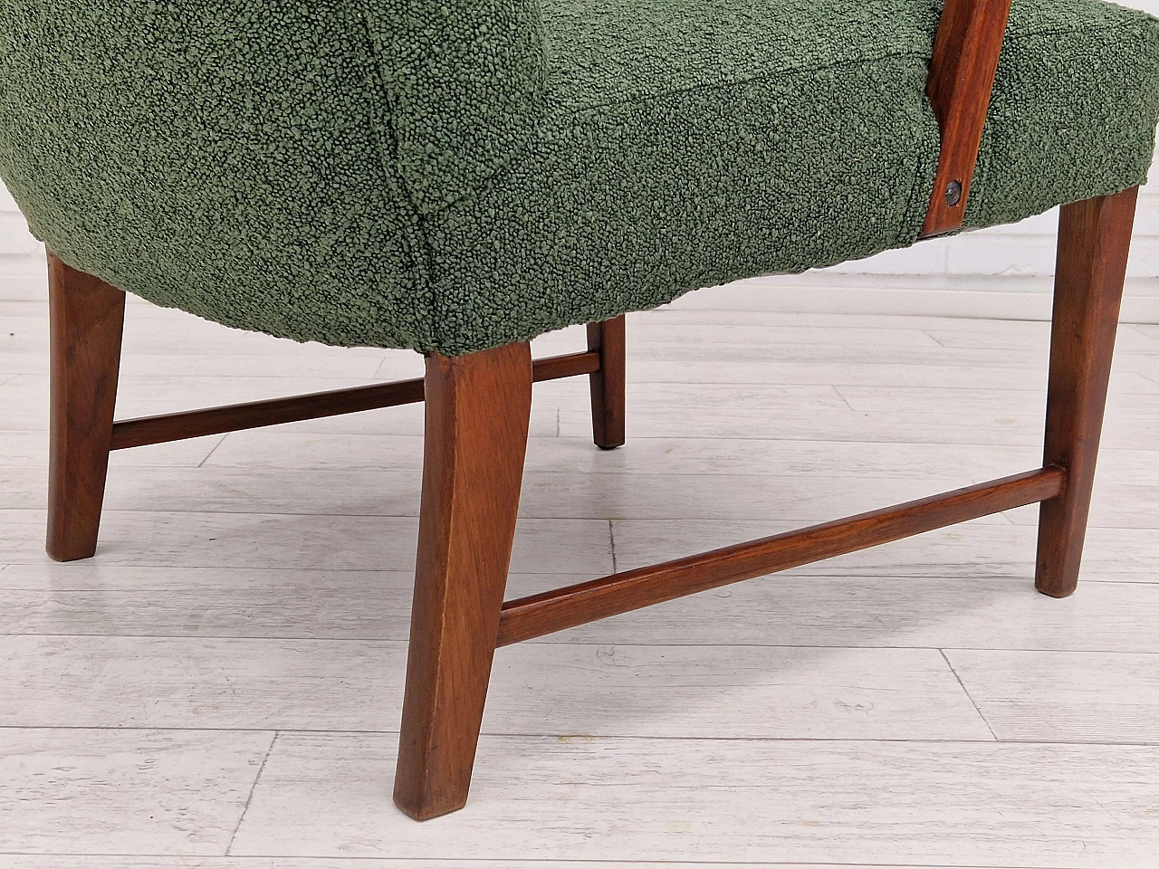 Danish high-backed armchair in stained oak and bottle-green fabric, 1960s 11