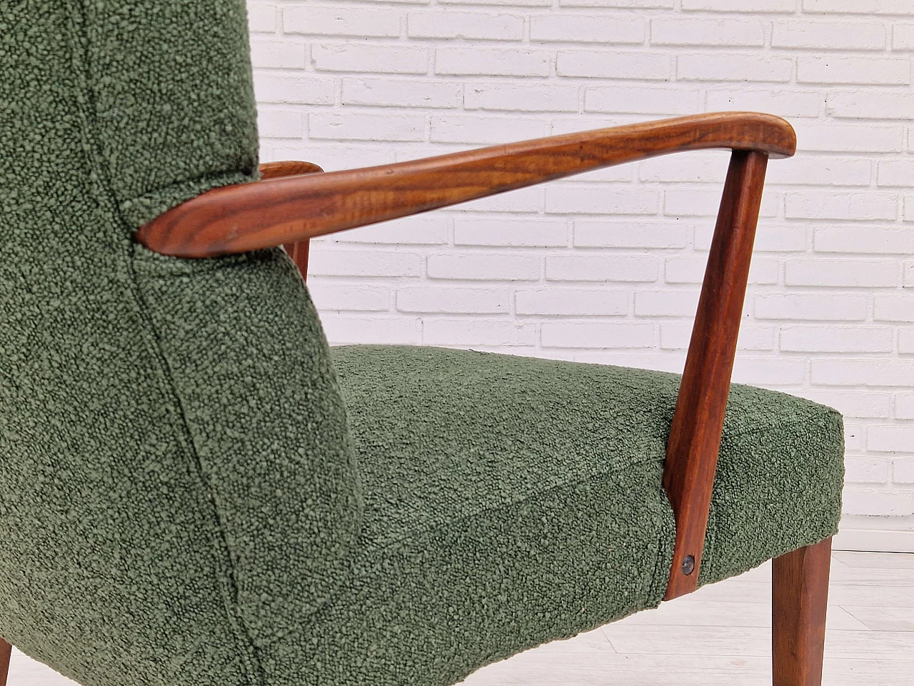 Danish high-backed armchair in stained oak and bottle-green fabric, 1960s 12