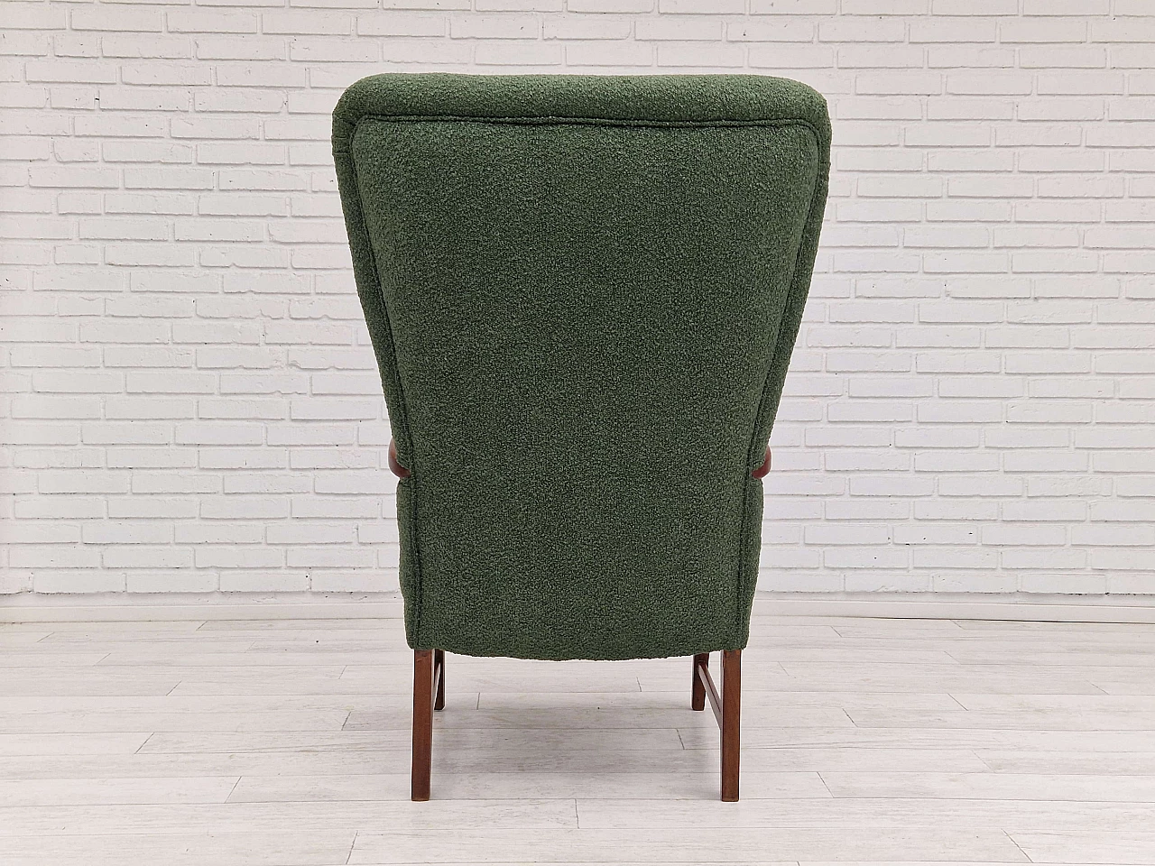 Danish high-backed armchair in stained oak and bottle-green fabric, 1960s 13