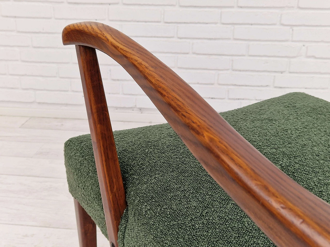 Danish high-backed armchair in stained oak and bottle-green fabric, 1960s 16