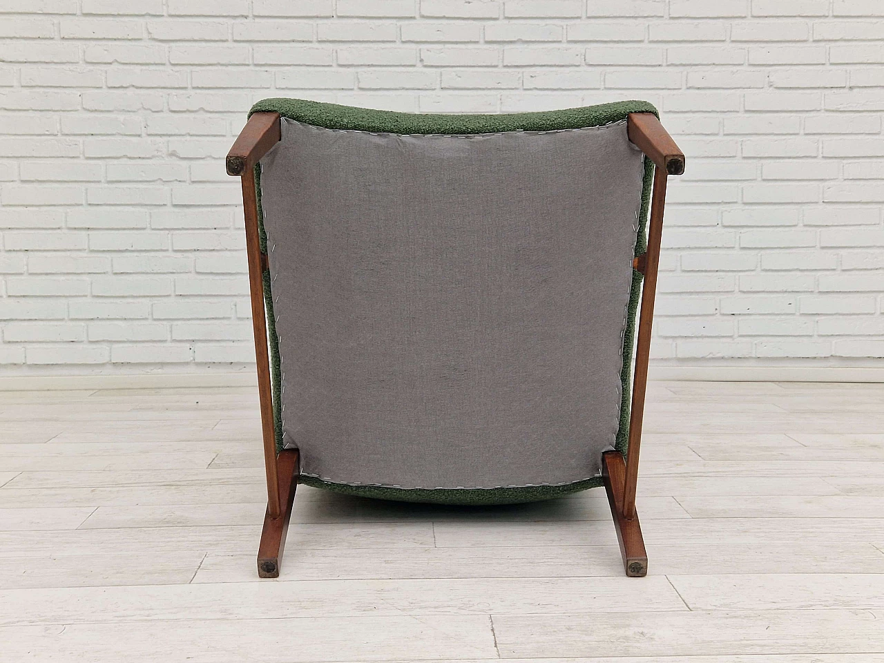 Danish high-backed armchair in stained oak and bottle-green fabric, 1960s 18