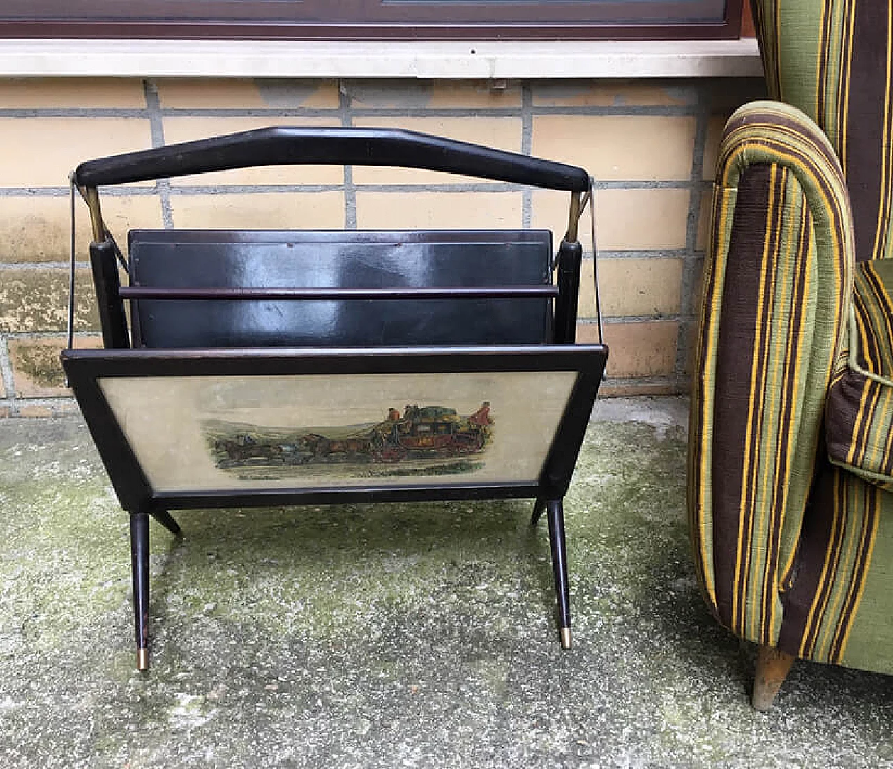 Magazine holder in stained beech with brass details by Ico and Luisa Parisi, 1950s 1