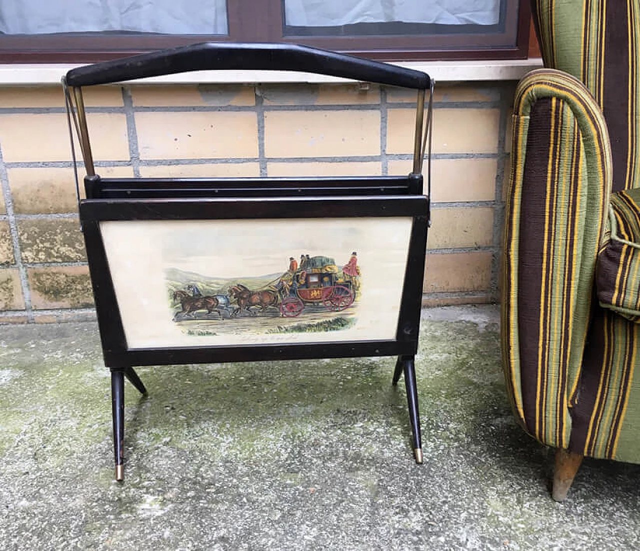 Magazine holder in stained beech with brass details by Ico and Luisa Parisi, 1950s 2