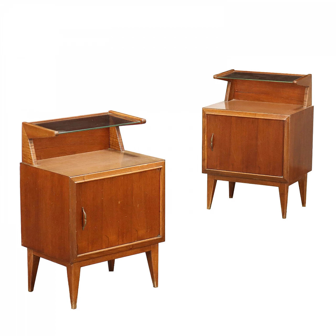 Coppia di comodini in legno, formica e vetro, anni '50 1
