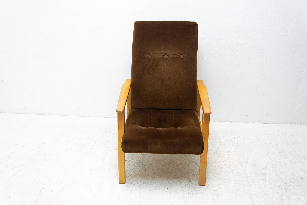3 Armchairs in beech and brown fabric, 1980s 9