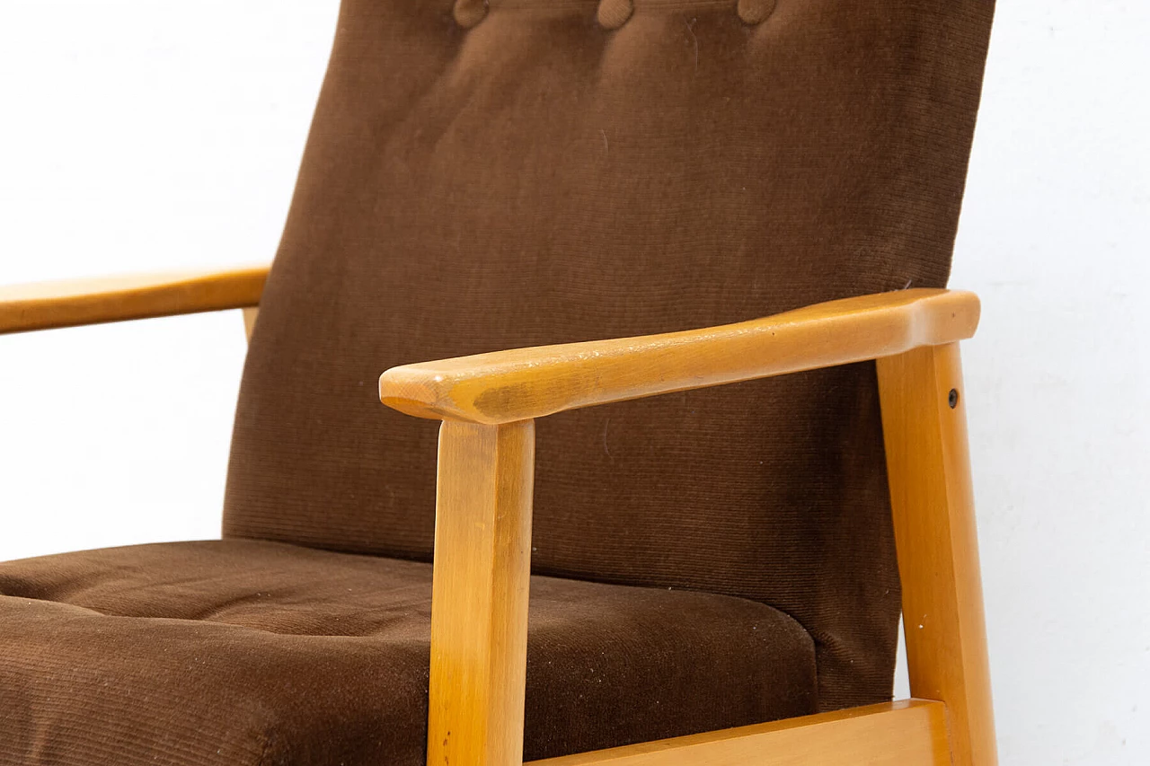 3 Armchairs in beech and brown fabric, 1980s 12