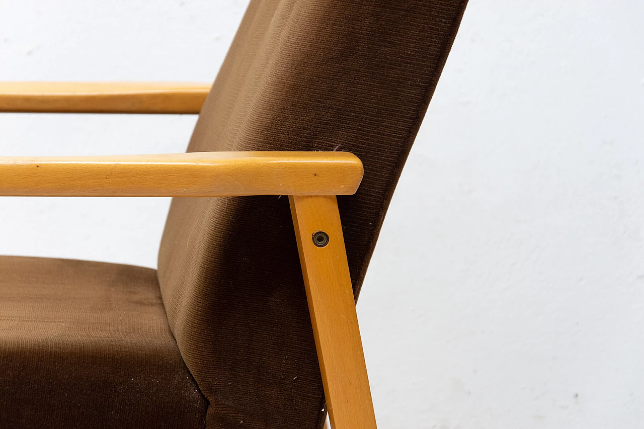 3 Armchairs in beech and brown fabric, 1980s 15