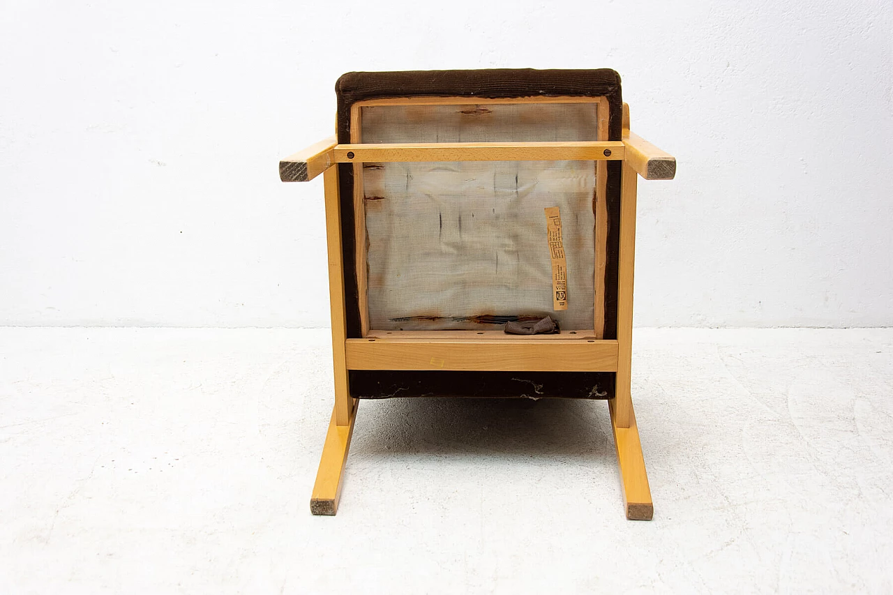 3 Armchairs in beech and brown fabric, 1980s 18