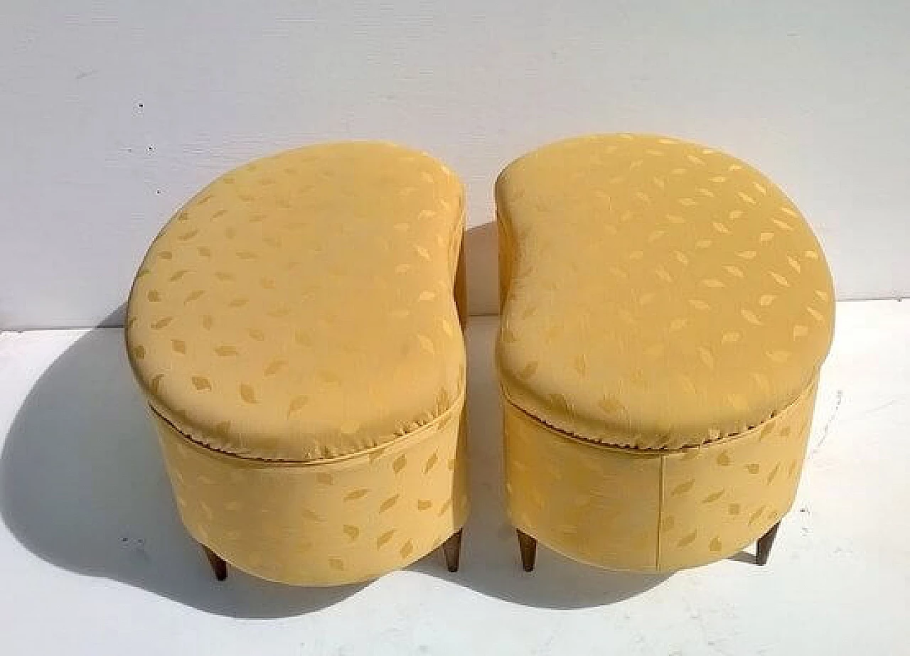 Pair of beech and yellow fabric poufs, 1940s 3