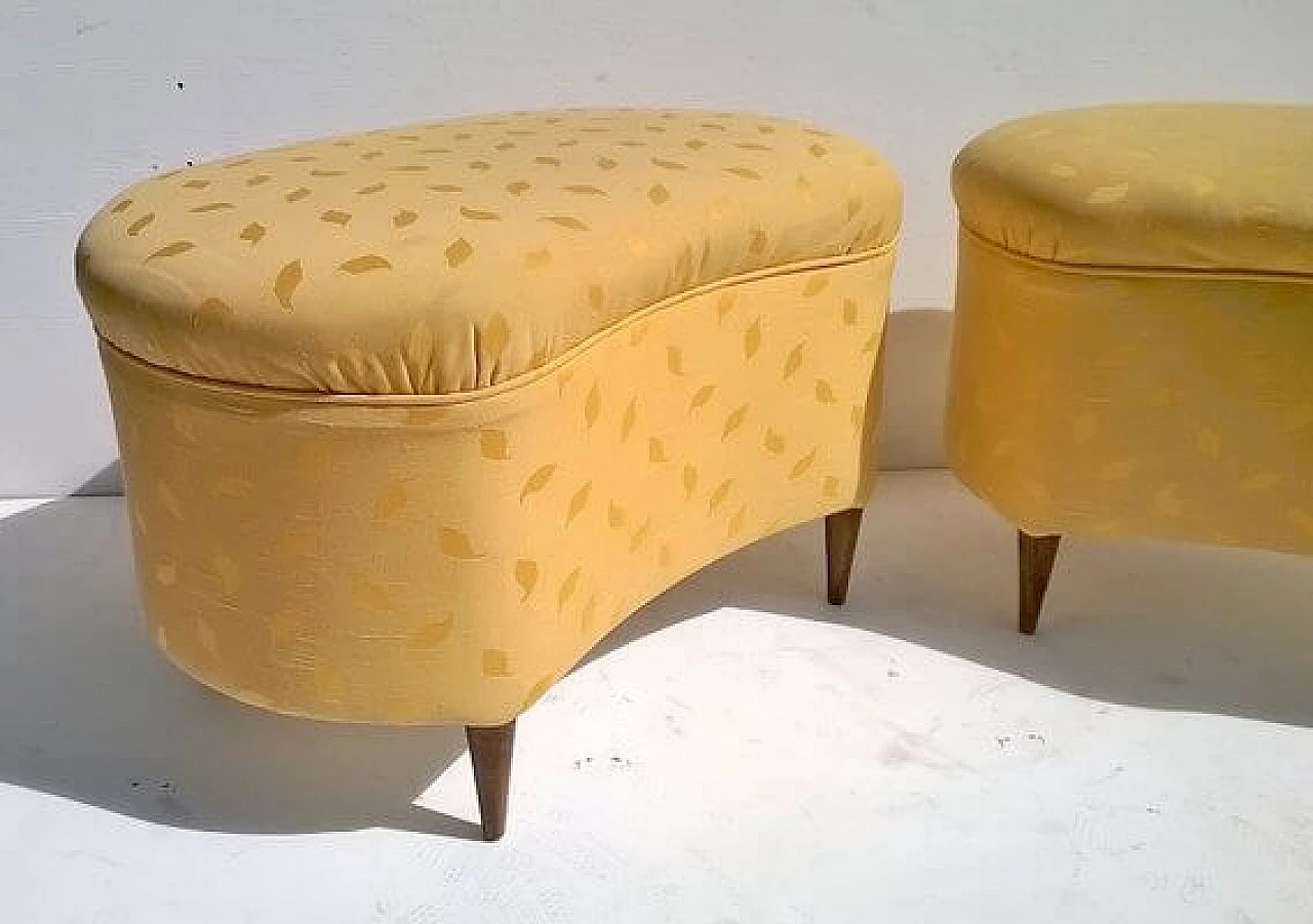 Pair of beech and yellow fabric poufs, 1940s 4