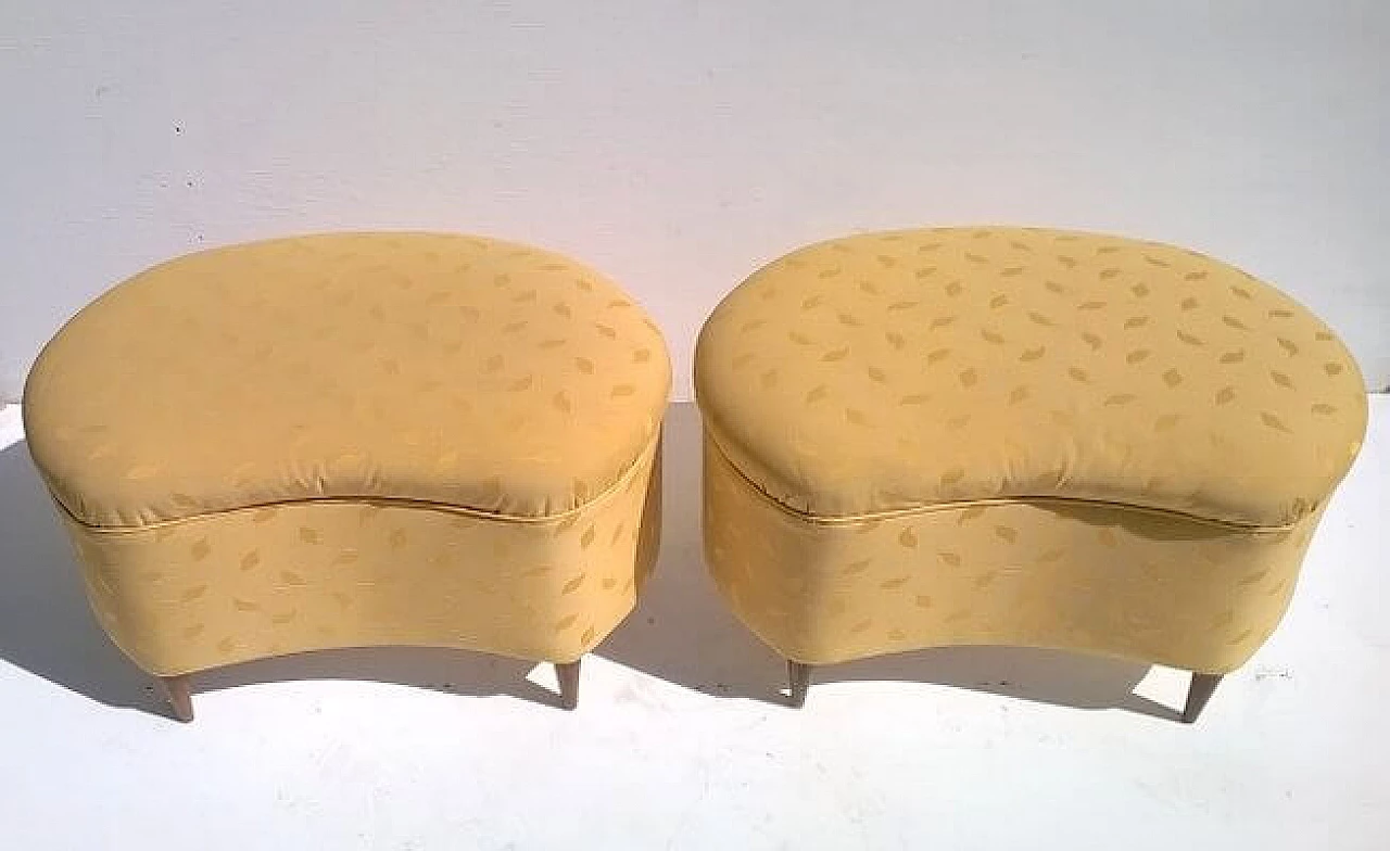 Pair of beech and yellow fabric poufs, 1940s 6