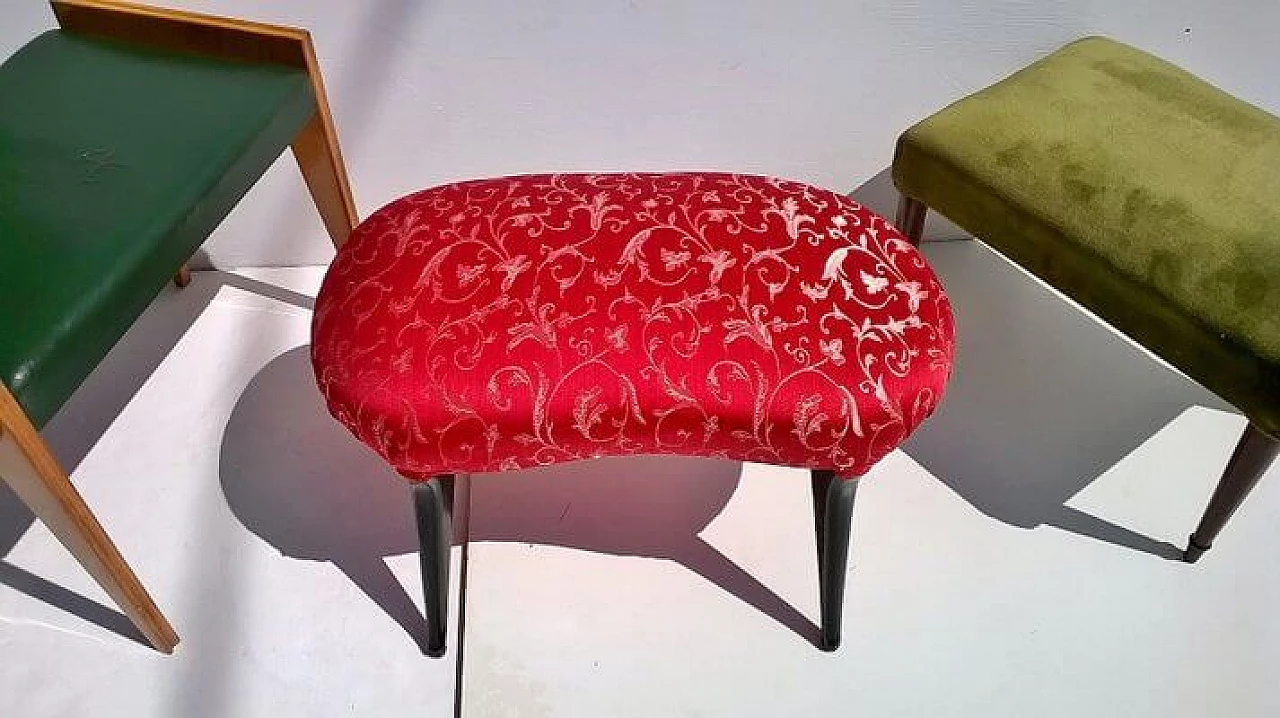 3 Art Deco wood and fabric stools, 1940s 2