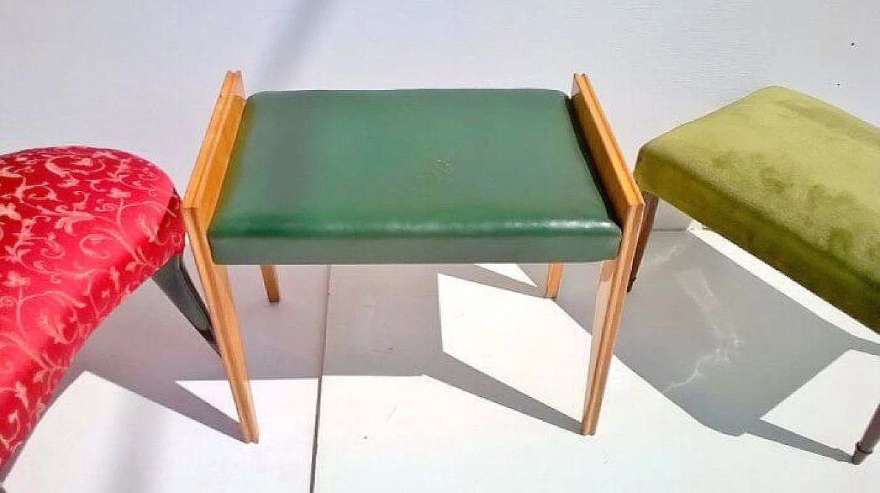 3 Art Deco wood and fabric stools, 1940s 3