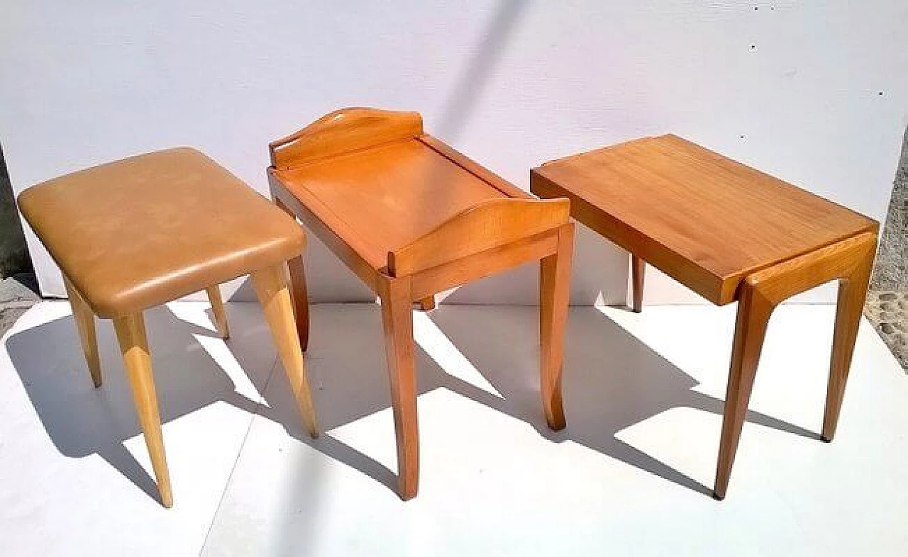 3 Art Deco wood and leatherette stools, 1940s 1