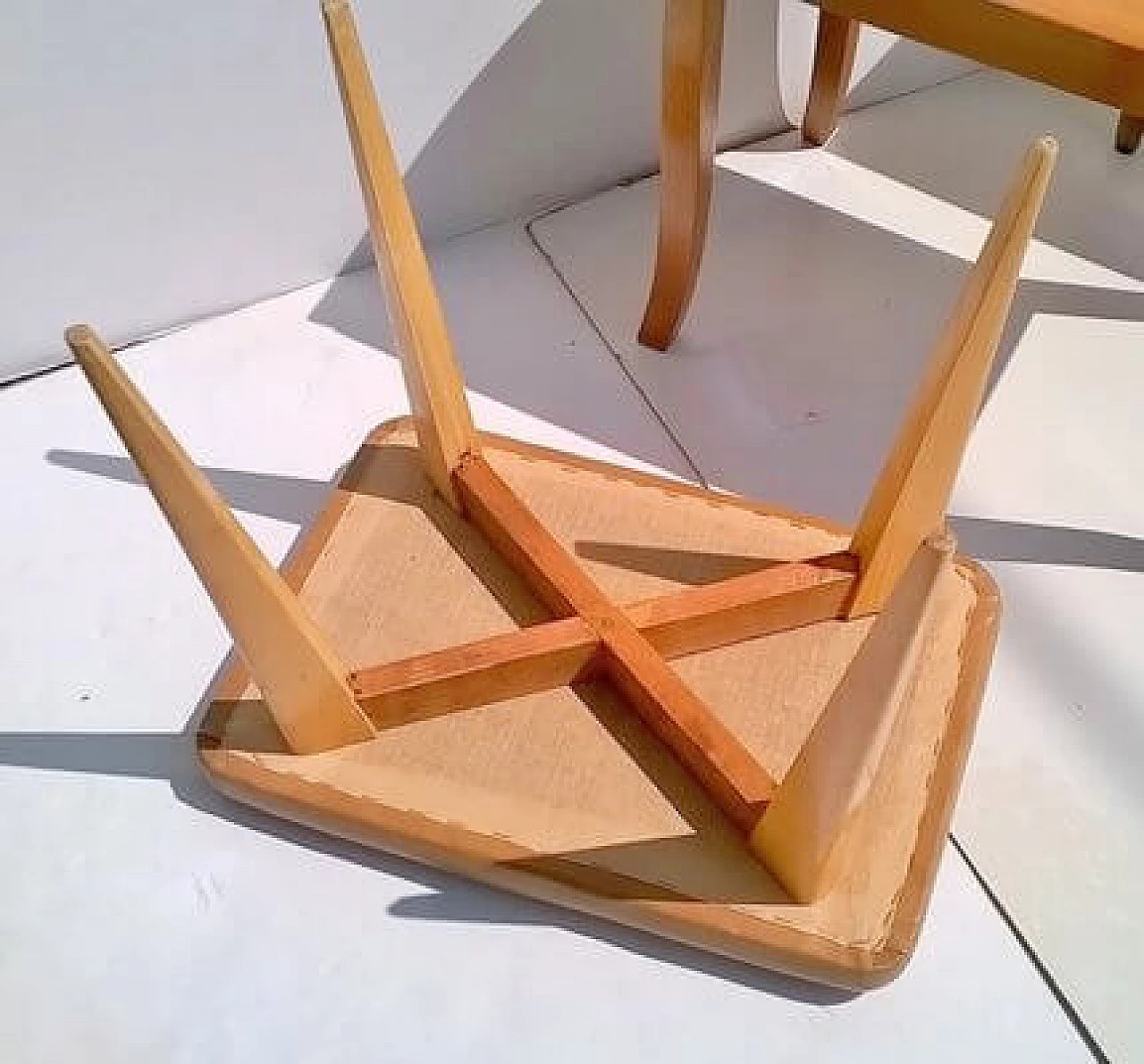 3 Art Deco wood and leatherette stools, 1940s 3