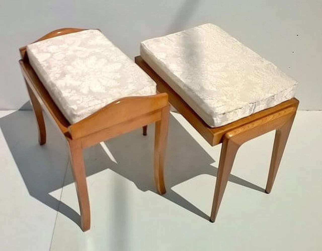 3 Art Deco wood and leatherette stools, 1940s 5