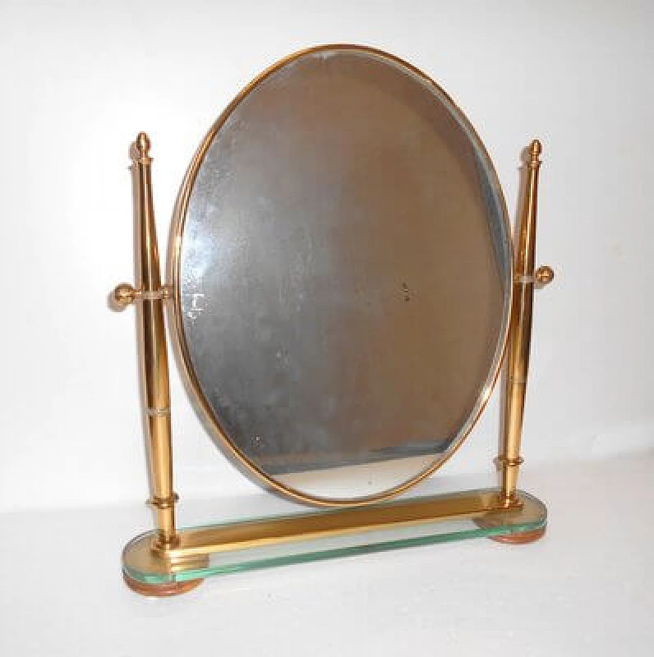 Swinging table mirror in brass and crystal attributed to Fontana Arte, 1940s 1