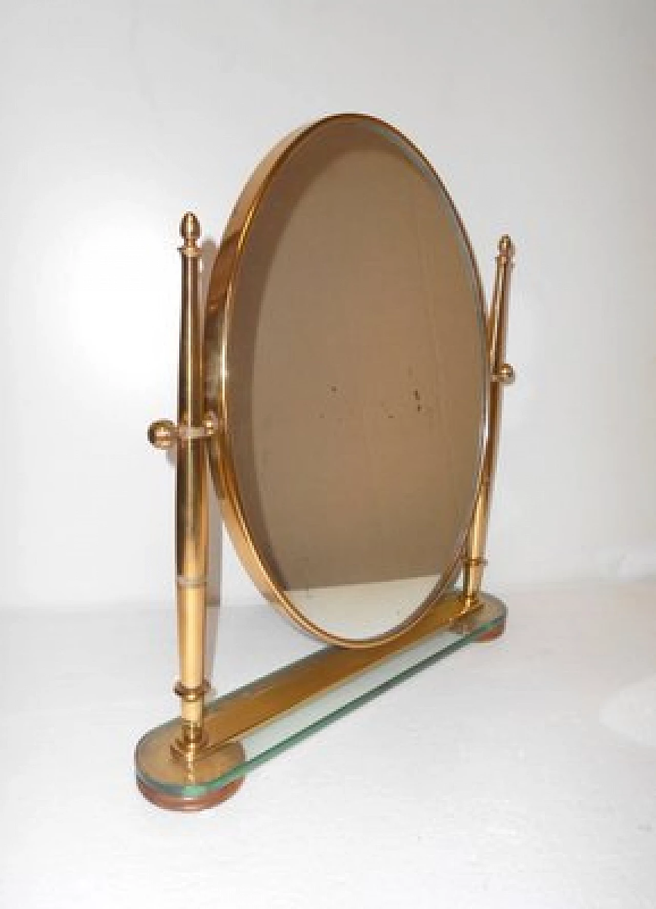 Swinging table mirror in brass and crystal attributed to Fontana Arte, 1940s 2