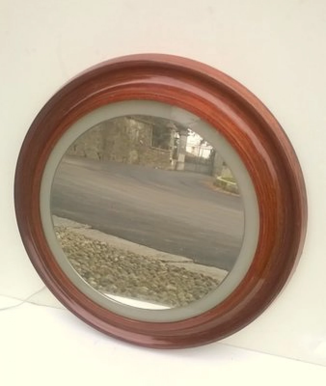 Round mirror with teak frame and neon, 1960s 1
