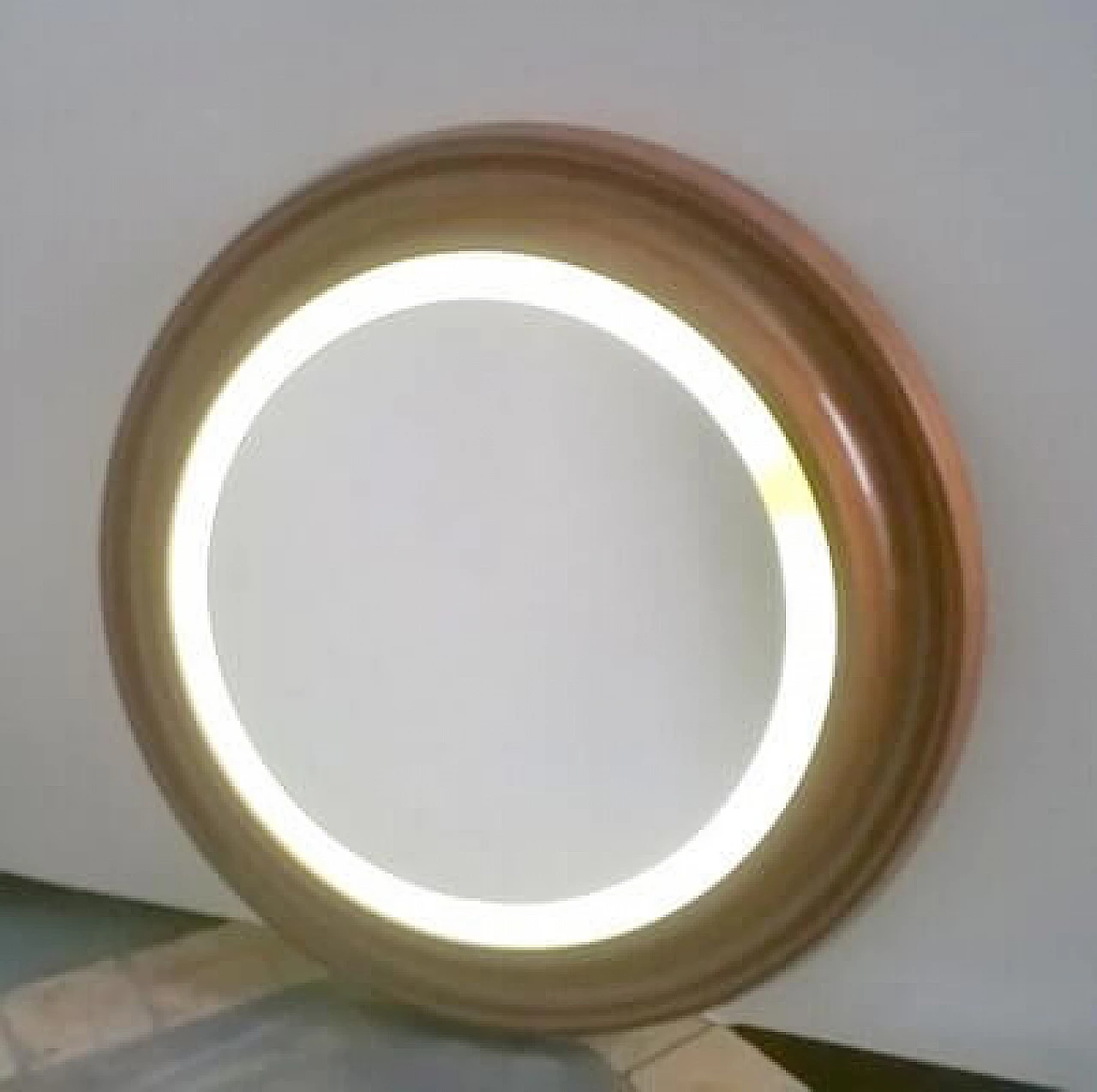 Round mirror with teak frame and neon, 1960s 3