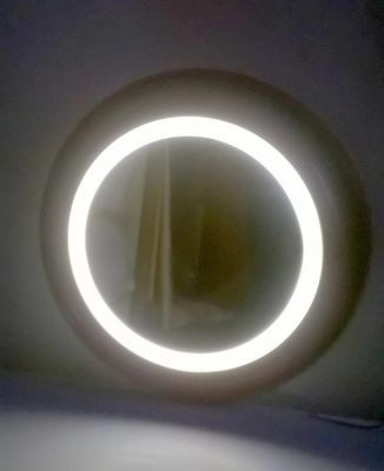Round mirror with teak frame and neon, 1960s 5
