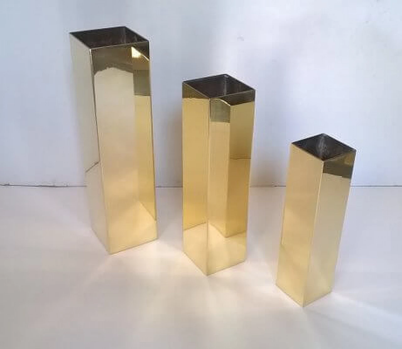 3 Solid brass vases by Carlo Giorgi for Bottega Gadda, 1960s 1