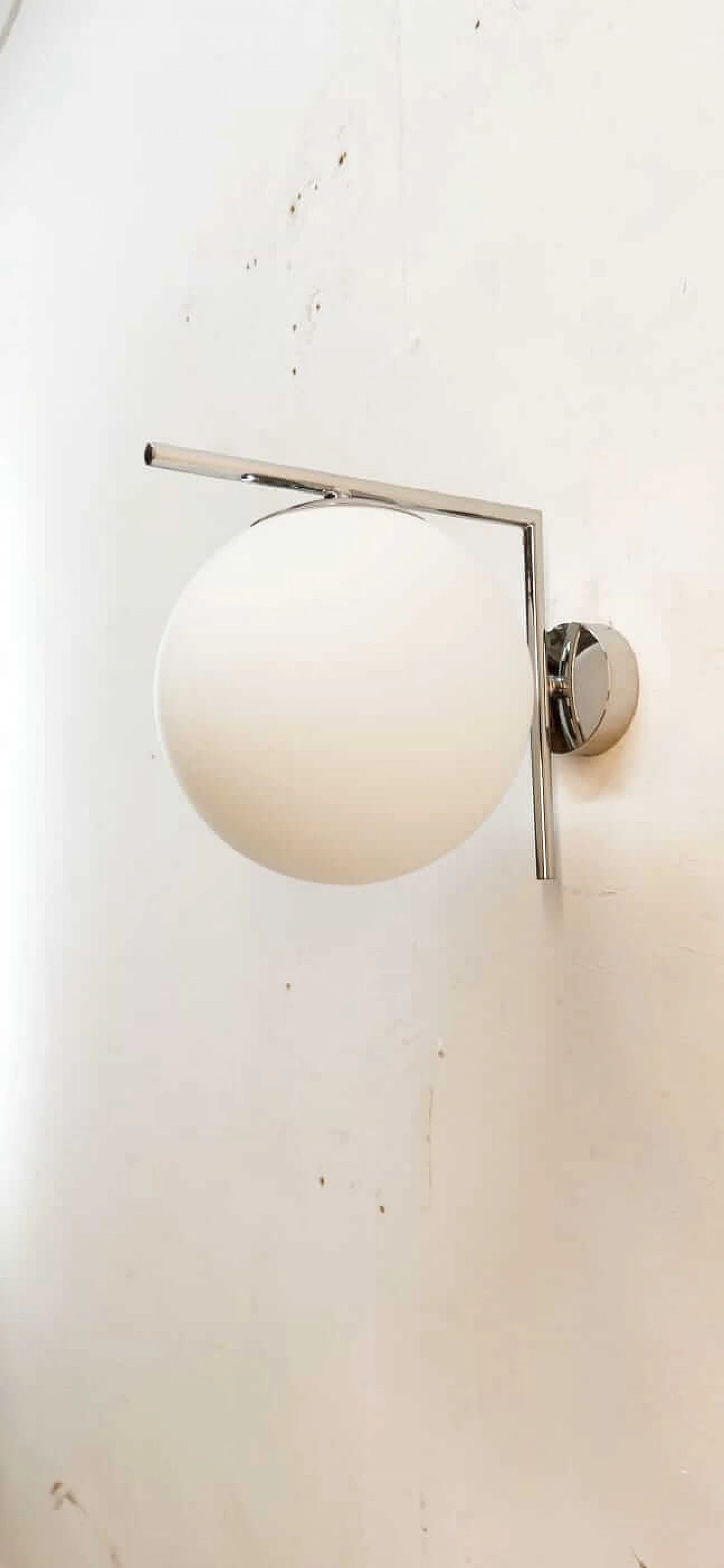 Chromed brass wall light with spherical frosted glass lampshade, 1980s 3