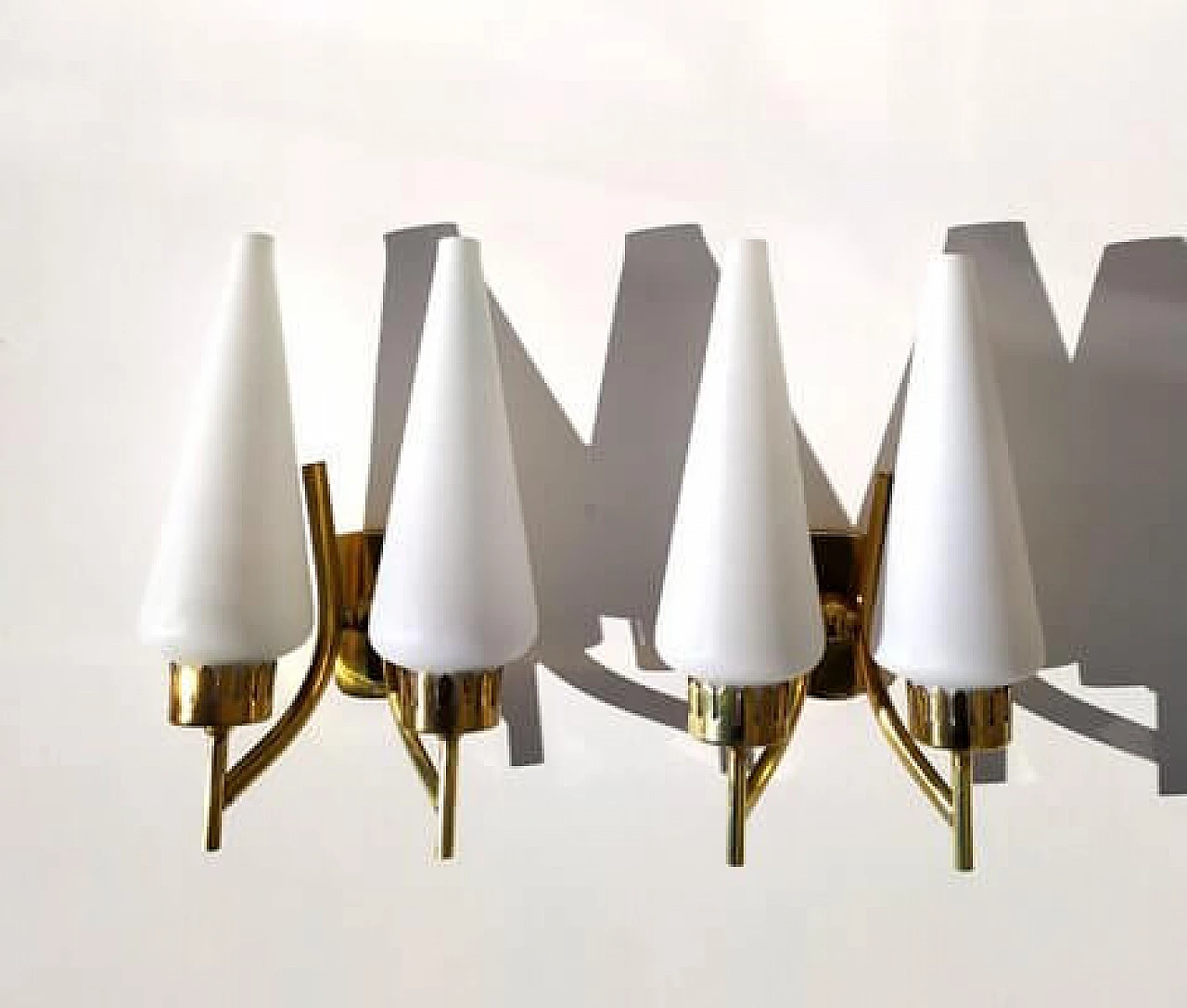 Pair of brass and glass wall lights by Angelo Lelli for Arredoluce, 1950s 2