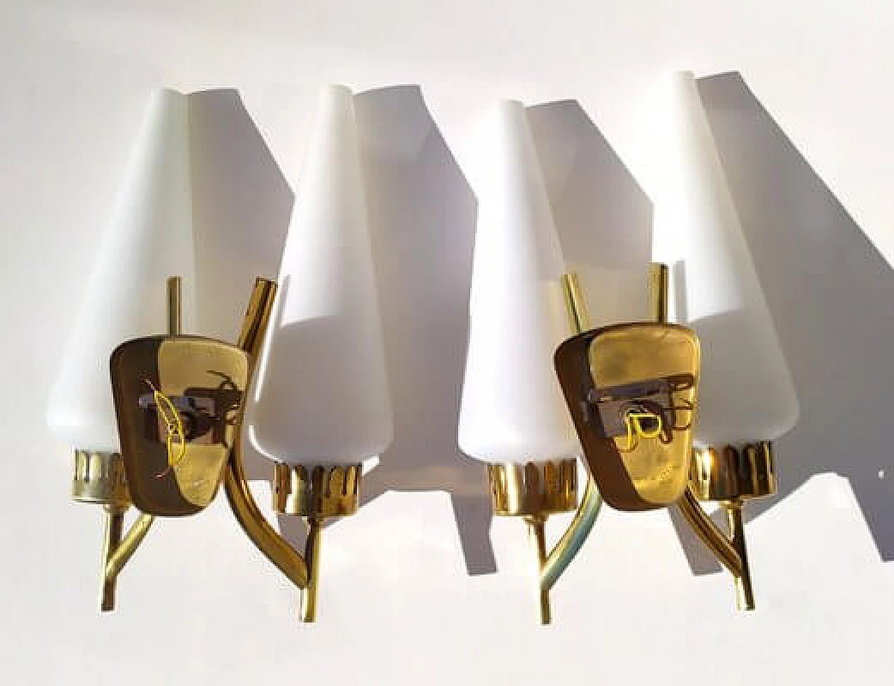 Pair of brass and glass wall lights by Angelo Lelli for Arredoluce, 1950s 3