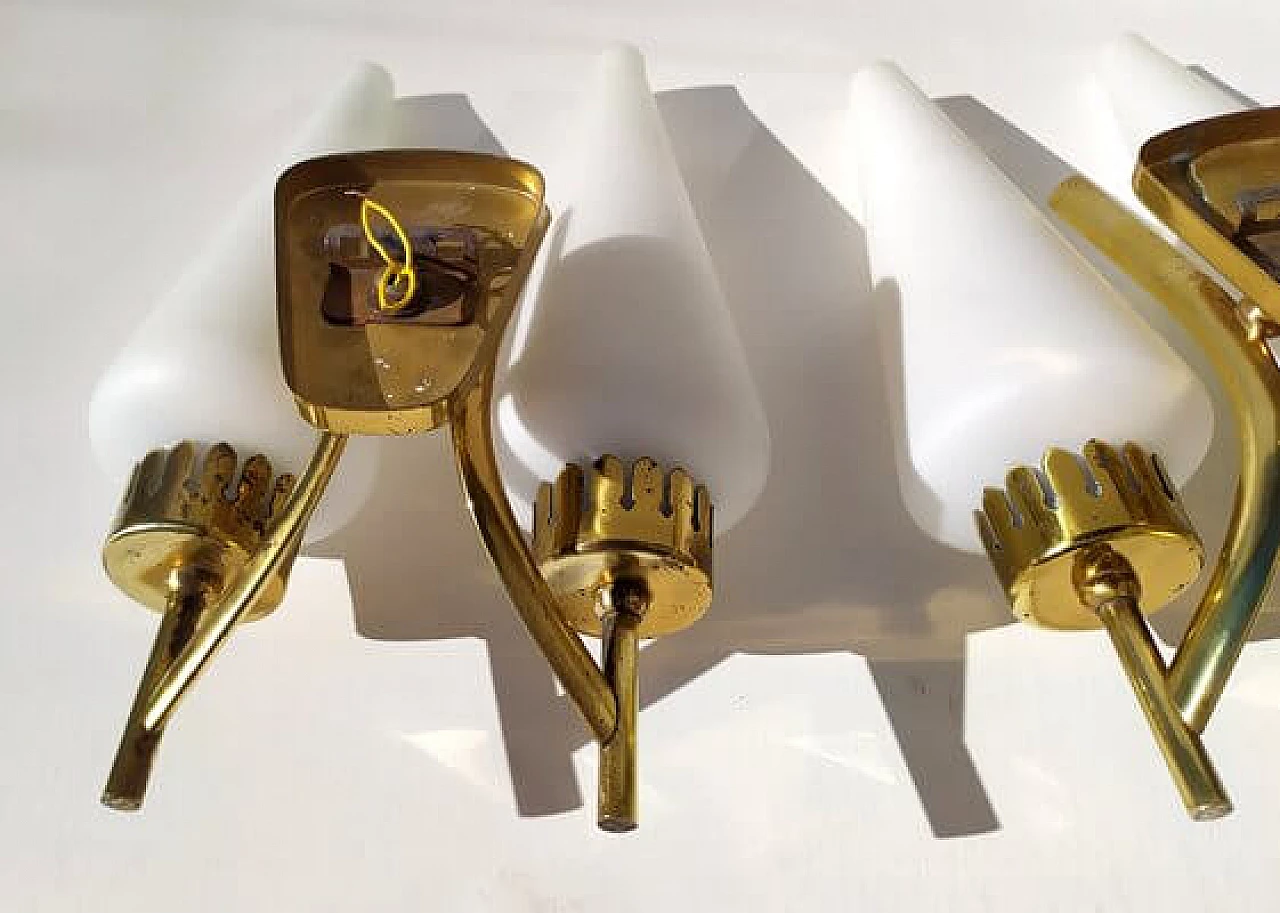 Pair of brass and glass wall lights by Angelo Lelli for Arredoluce, 1950s 5