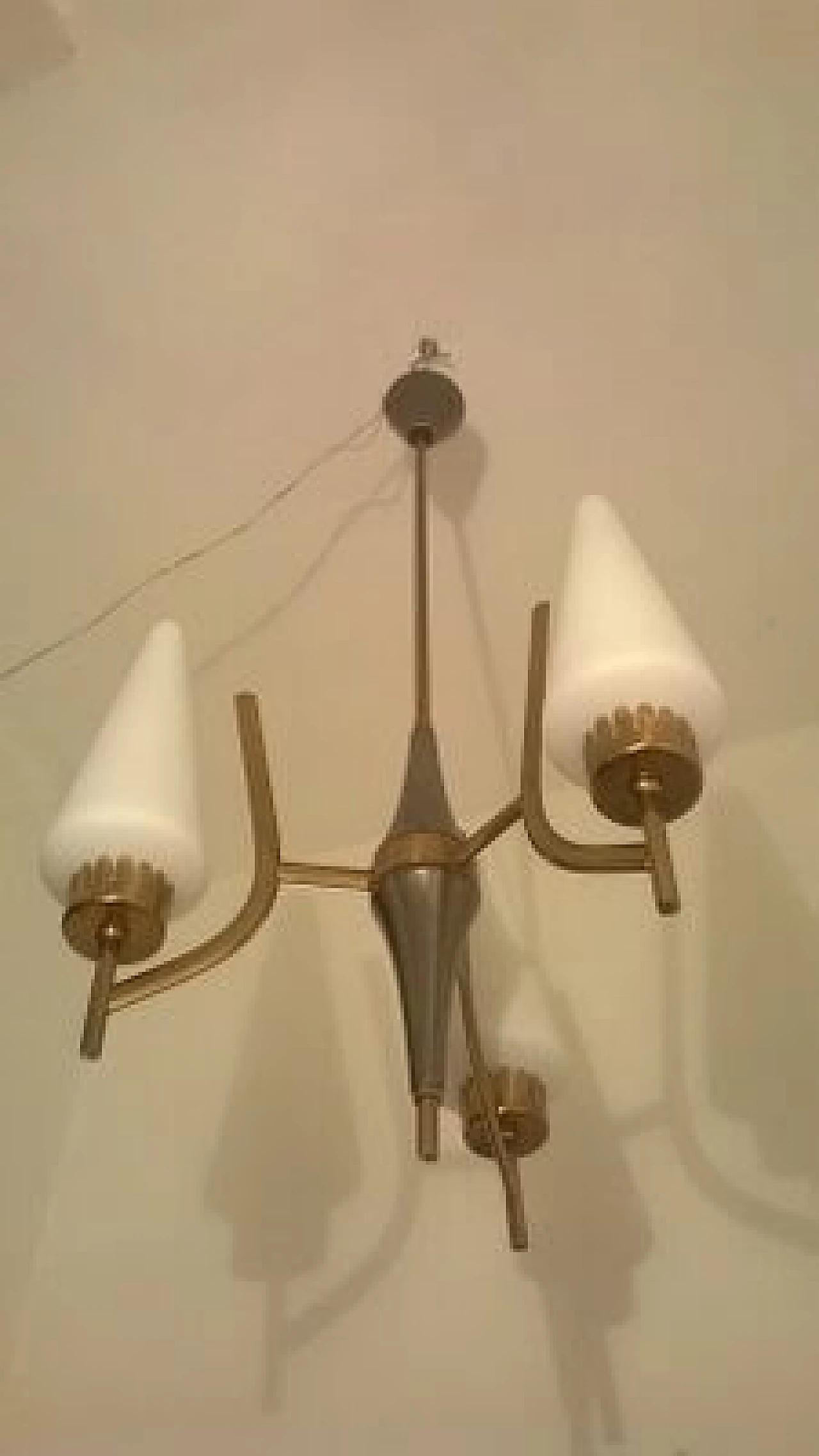 Brass and glass chandelier by Angelo Lelli for Arredoluce, 1950s 2