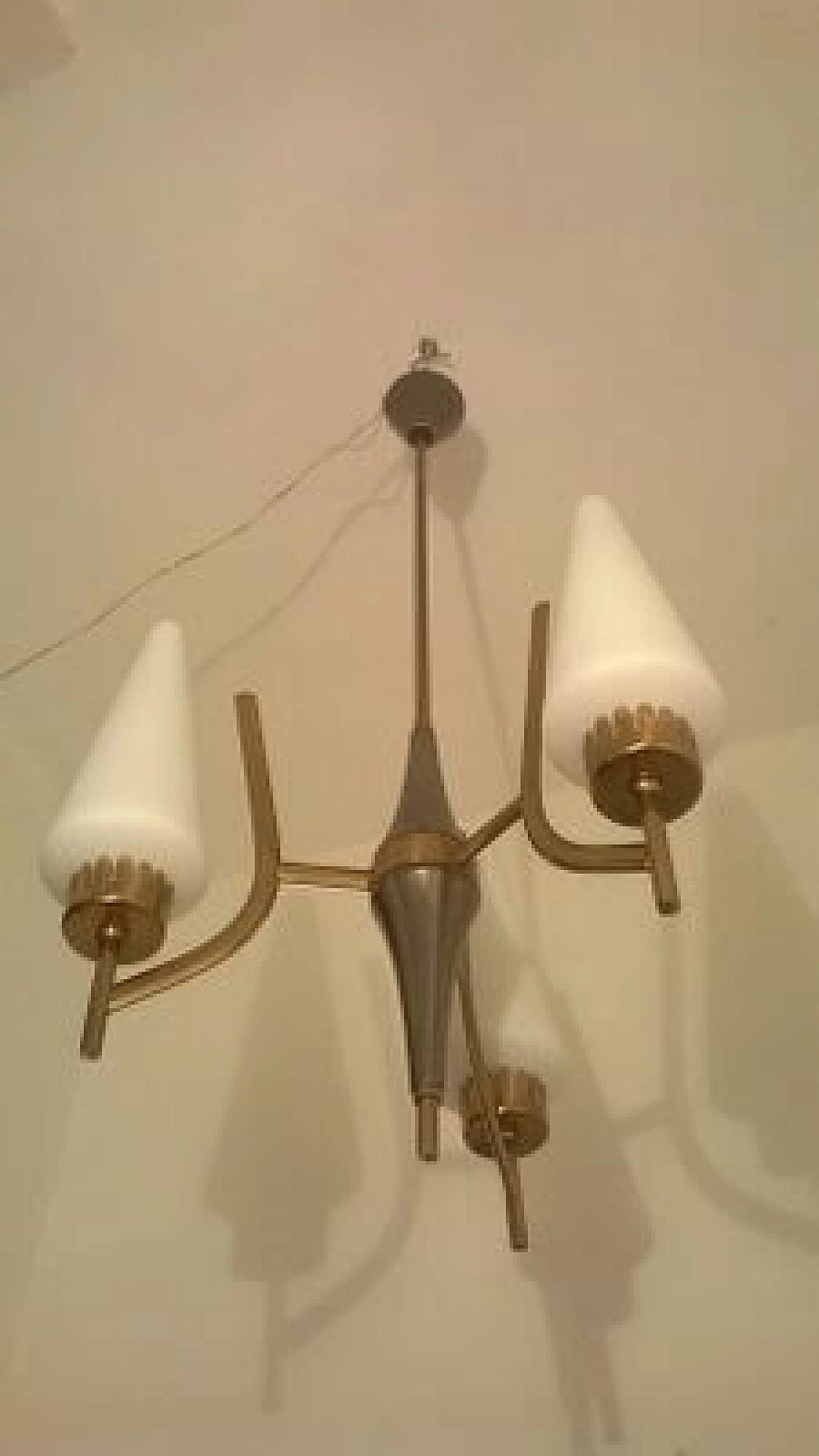 Lampadario in ottone e vetro di Angelo Lelli per Arredoluce, anni '50 2