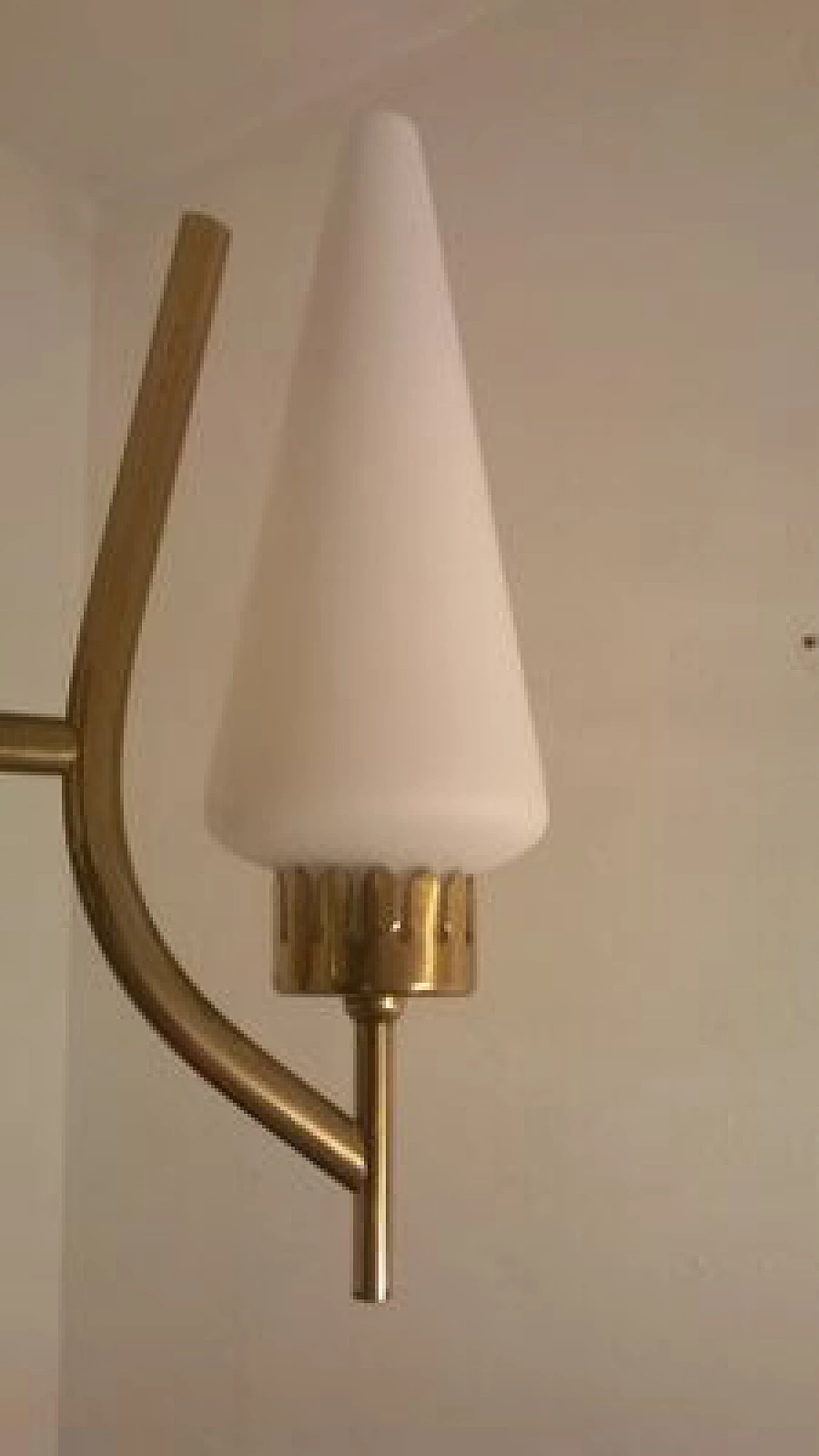 Lampadario in ottone e vetro di Angelo Lelli per Arredoluce, anni '50 3