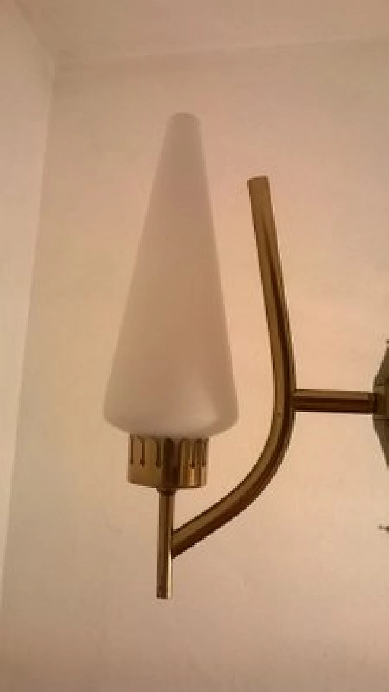 Lampadario in ottone e vetro di Angelo Lelli per Arredoluce, anni '50 4