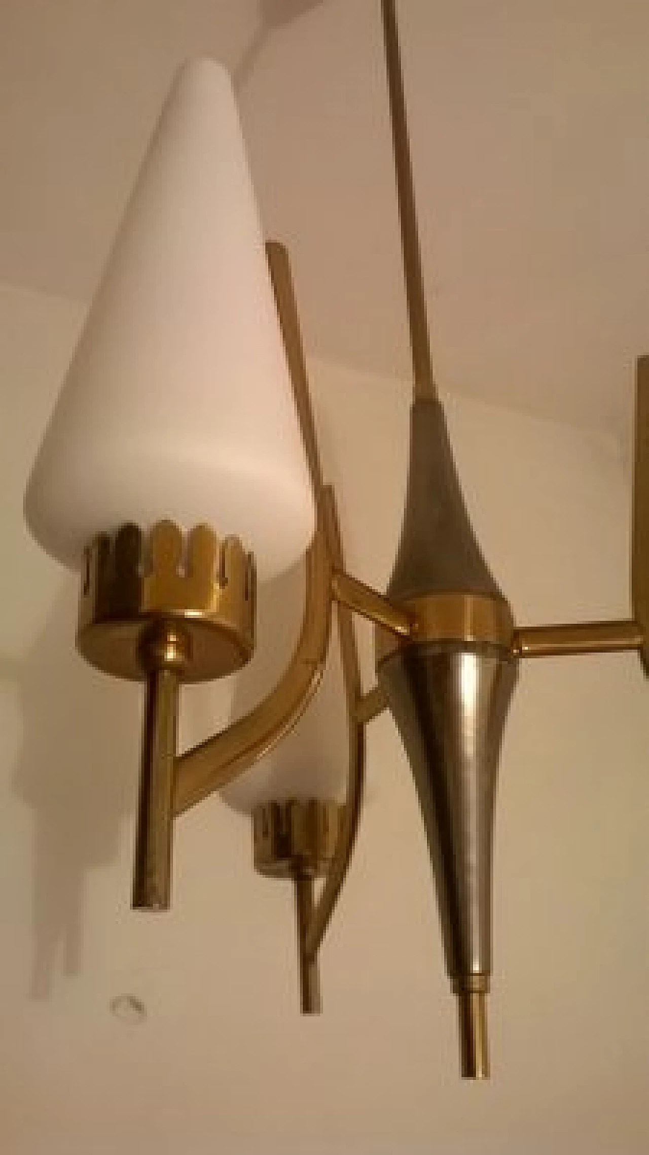 Lampadario in ottone e vetro di Angelo Lelli per Arredoluce, anni '50 5