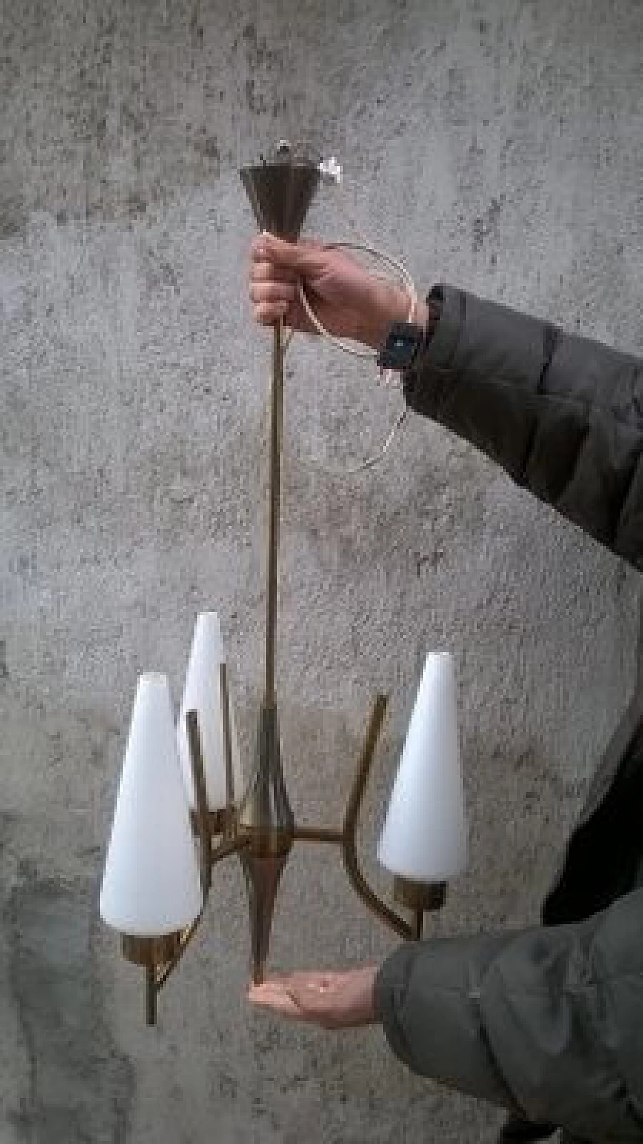 Lampadario in ottone e vetro di Angelo Lelli per Arredoluce, anni '50 6