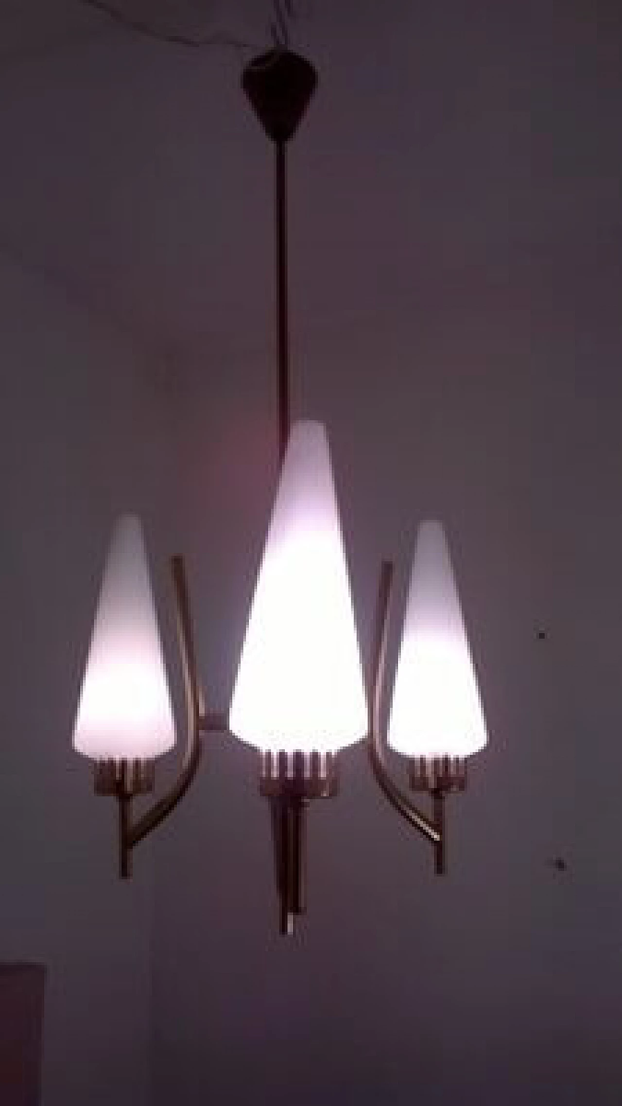 Lampadario in ottone e vetro di Angelo Lelli per Arredoluce, anni '50 7