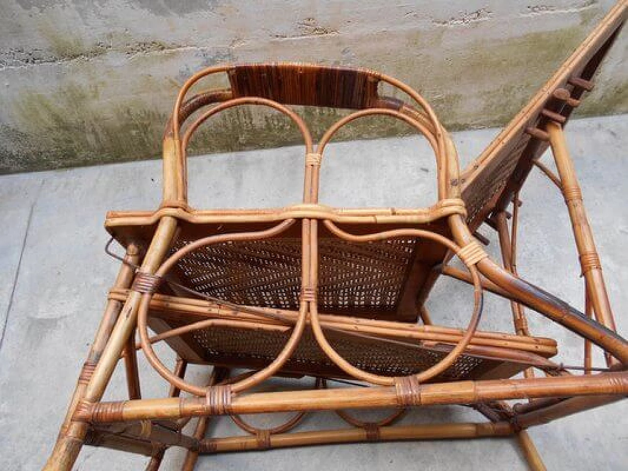 Rattan and malacca recliner armchair with footrest, 1920s 5