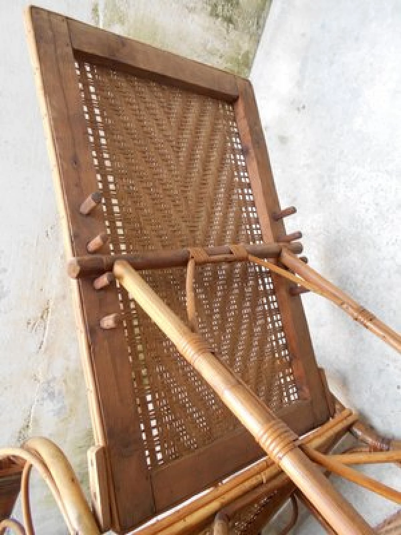 Rattan and malacca recliner armchair with footrest, 1920s 7