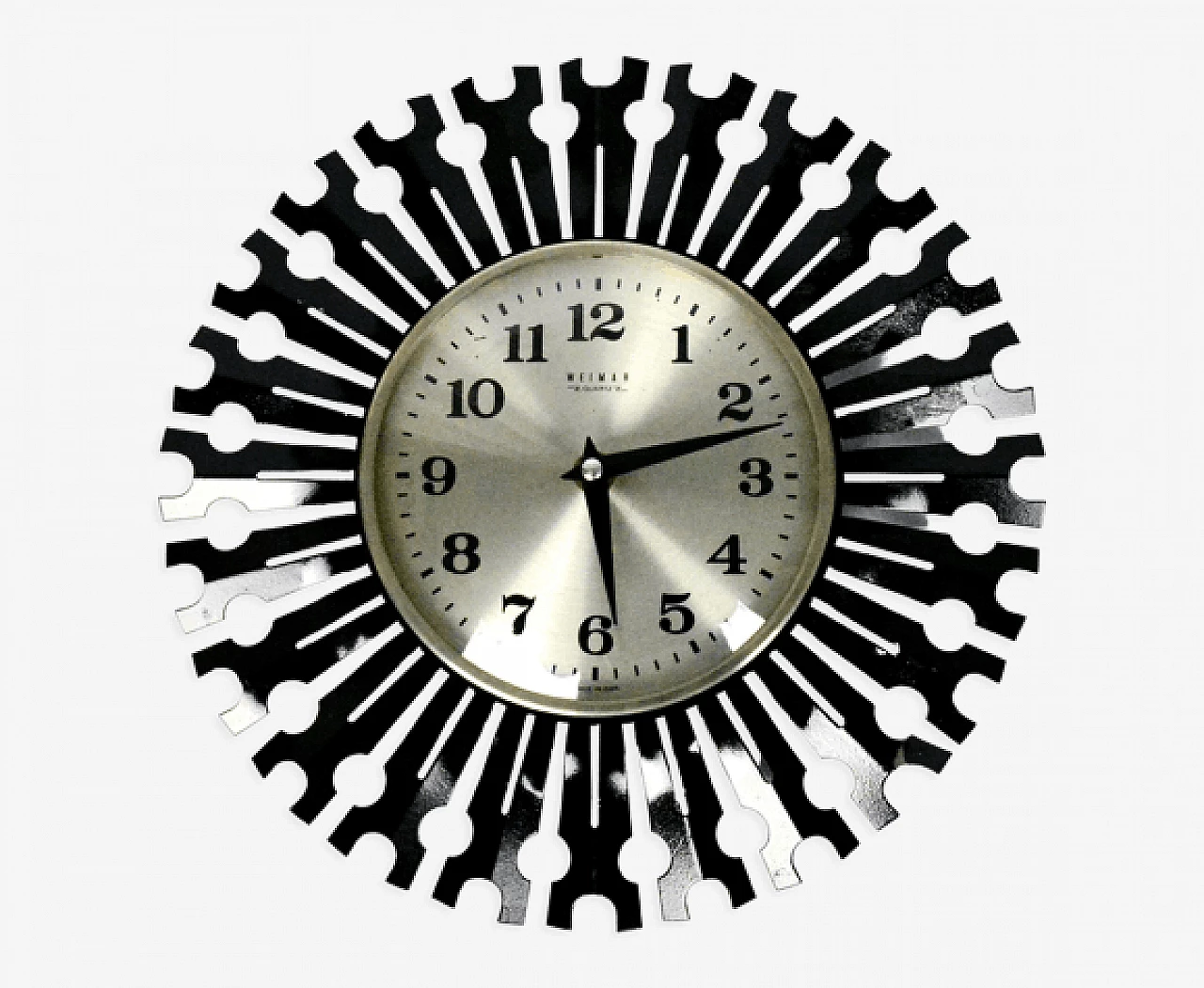 Metal sun-shaped wall clock for Weimar, 1970s 1