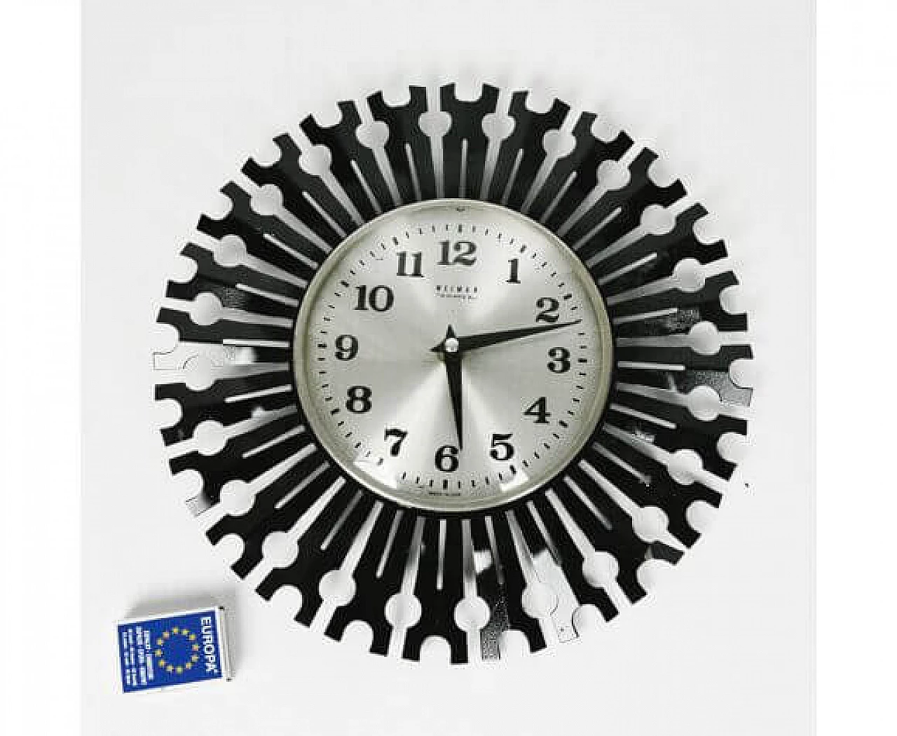 Metal sun-shaped wall clock for Weimar, 1970s 2