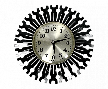 Metal sun-shaped wall clock for Weimar, 1970s