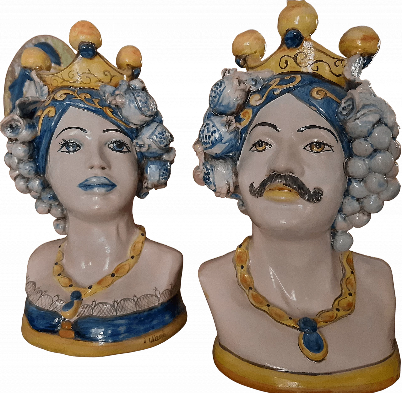 Pair of painted ceramic half-bust Moor's Heads 7