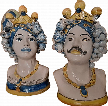 Pair of painted ceramic half-bust Moor's Heads