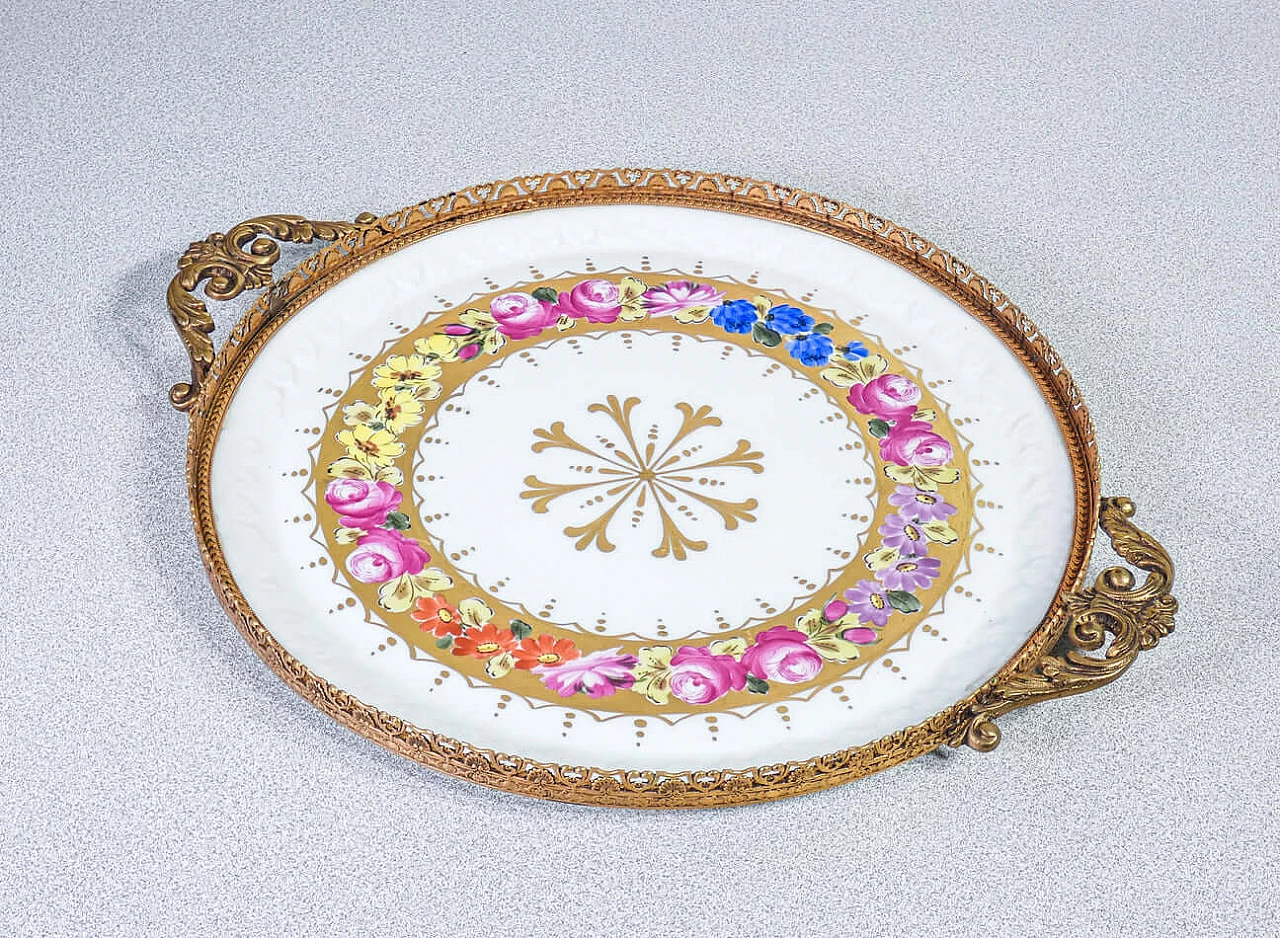 Hand-painted Limoges porcelain serving tray and riser 6