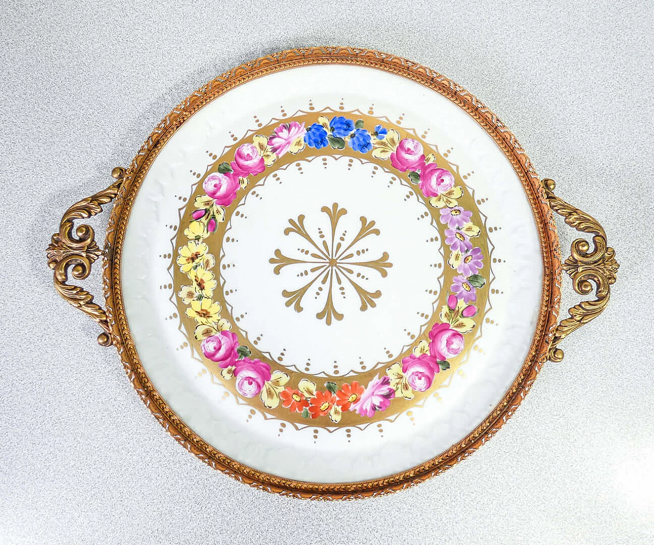 Hand-painted Limoges porcelain serving tray and riser 7