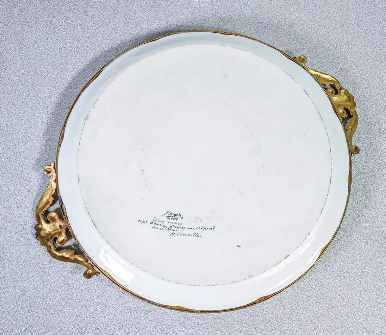 Vassoio di servizio e alzata in porcellana di Limoges dipinta a mano 9