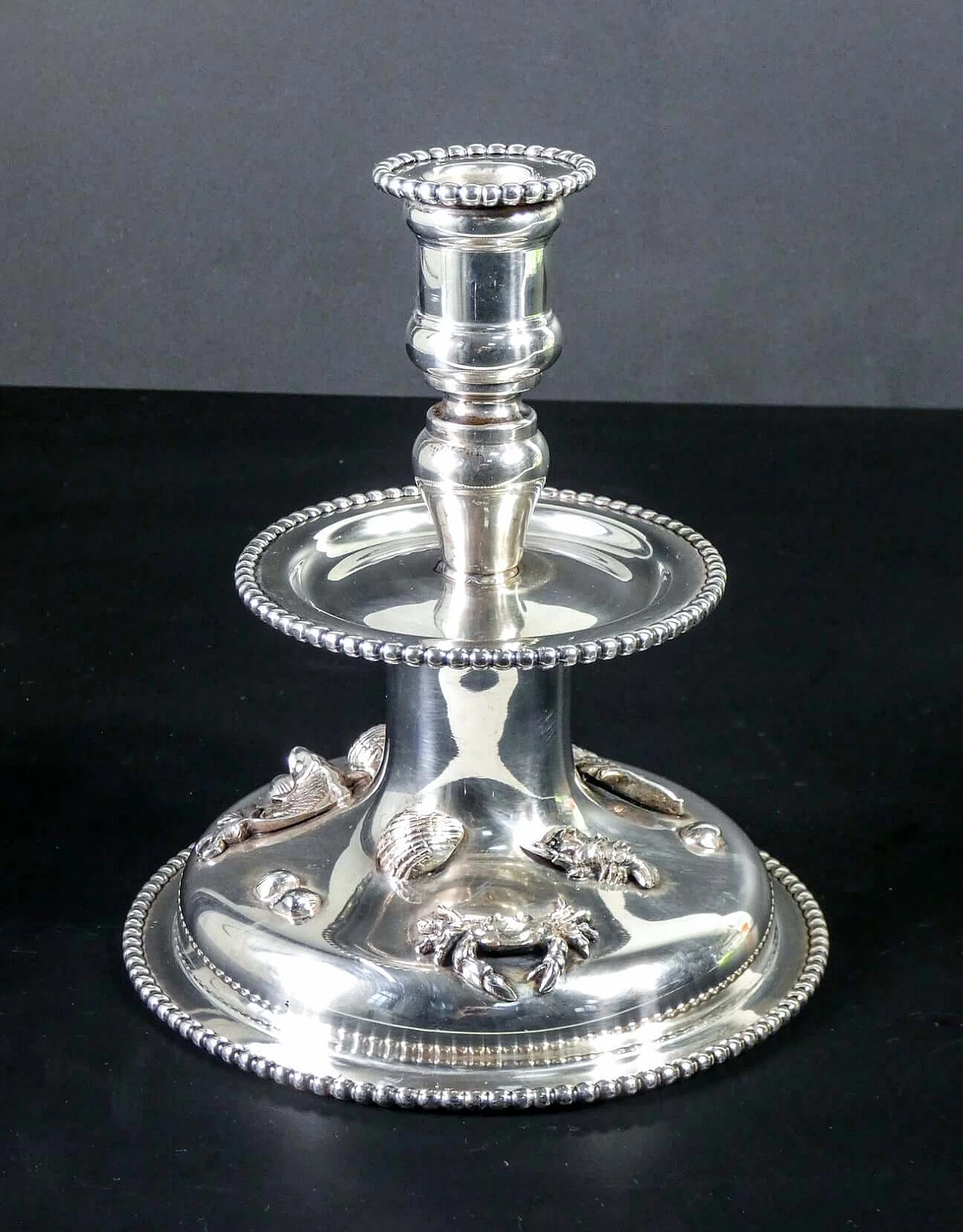 Silver candlestick decorated with small sculptures of marine animals for De Vecchi, 1920s 1