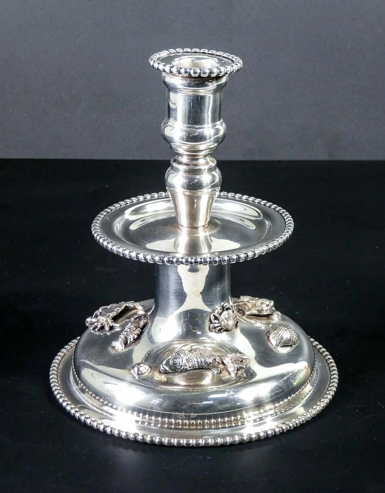 Silver candlestick decorated with small sculptures of marine animals for De Vecchi, 1920s 2