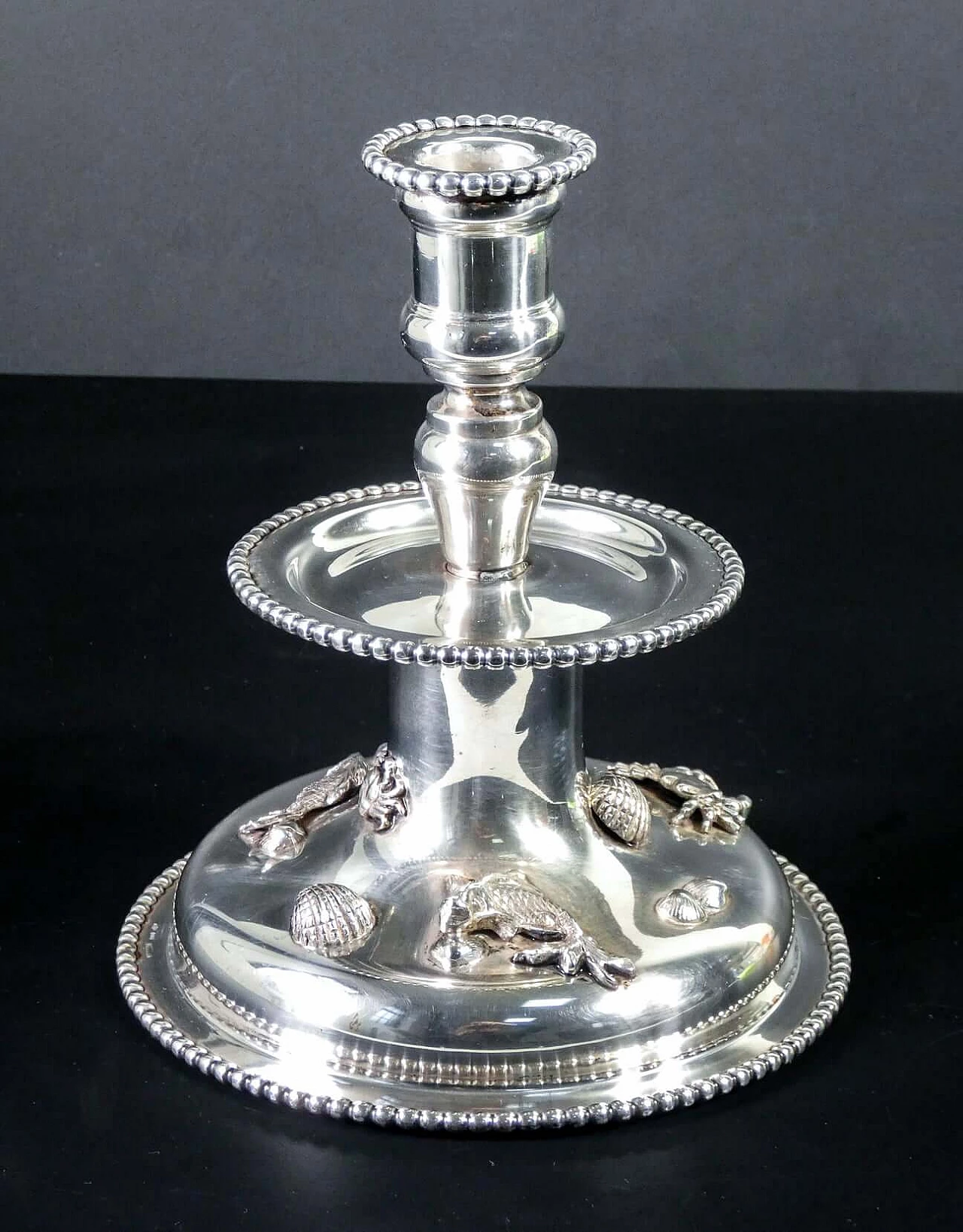 Silver candlestick decorated with small sculptures of marine animals for De Vecchi, 1920s 3